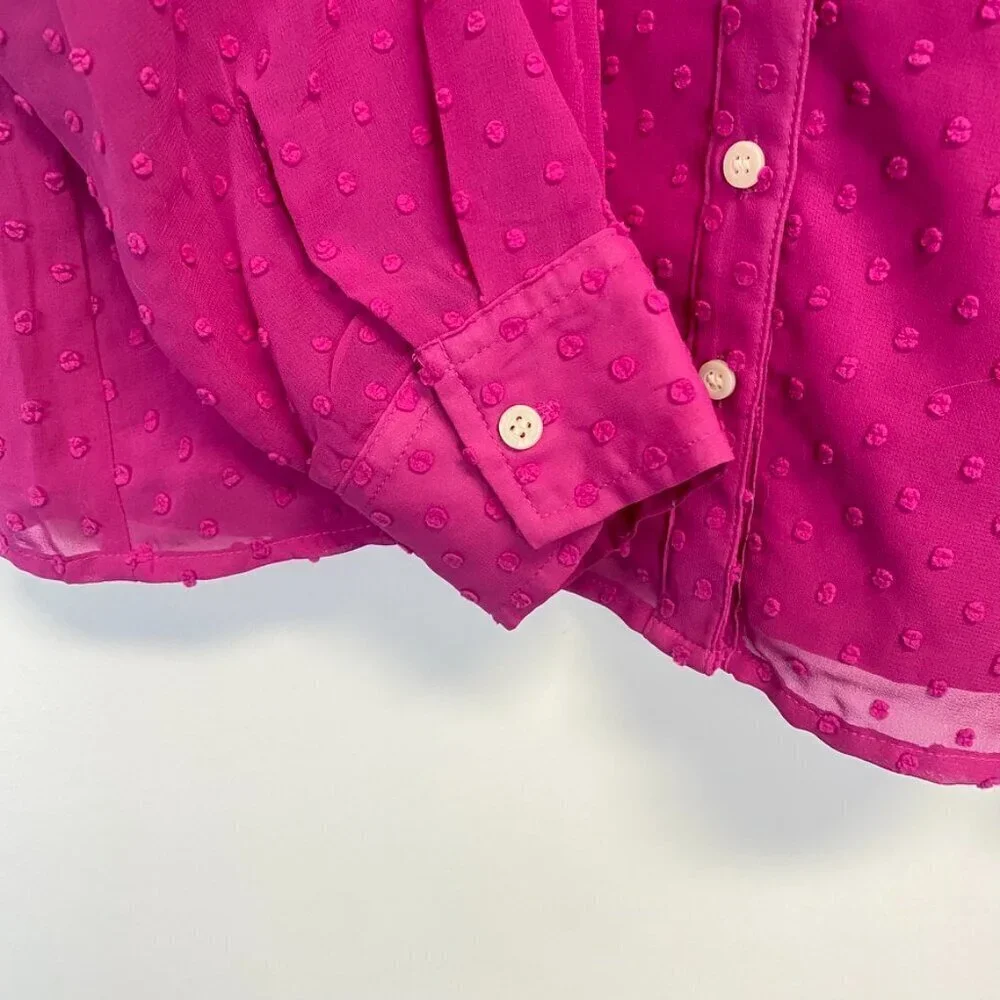 J. Crew Pink Textured Chiffon Ruffle Button Up Blouse